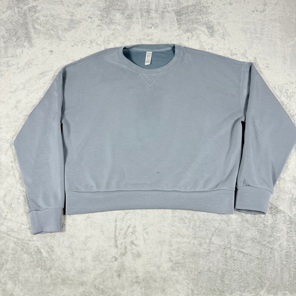 Spanx Womens Large AirEssentials Crewneck Sweatshirt Powder Blue Pleated Back